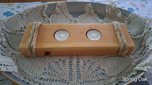 Double Tea Light Candle Holder Spring Oak